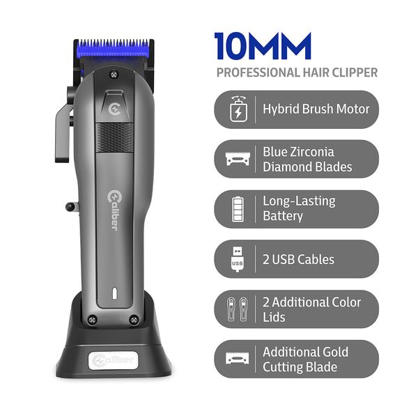 Caliber 10mm Clipper with Cordless Power, Zero-Gap Precision, and Zirconia Blades for Professional-Grade Cutting