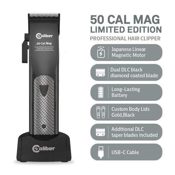 Caliber .50 Cal Mag Professional Hair Clipper with High Speed Japanese Linear Motor  Limited Edition, Black