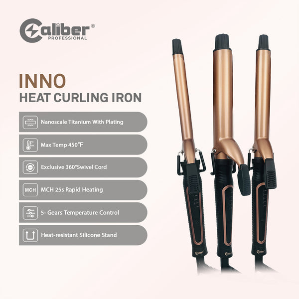 Caliber Inno Heat Long Barrel Professional Curling Iron, 3 sizes