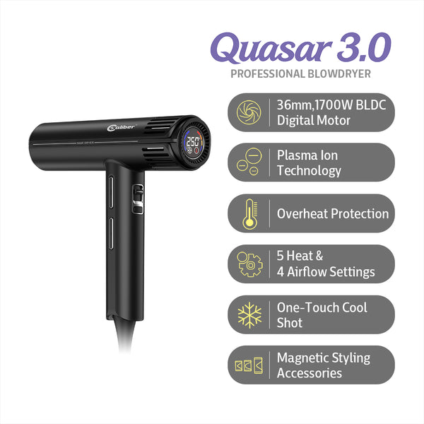 Caliber Quasar 3.0 Professional High-Speed Plasma Ionic Hair Dryer